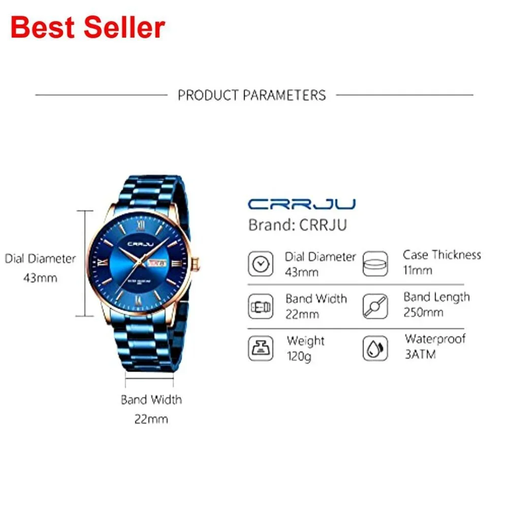 Stainless Steel Chronograph Watch for Men Business Casual
